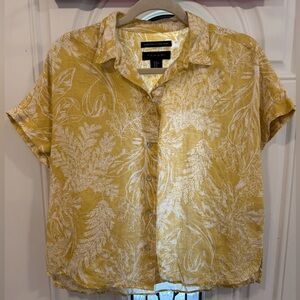Tahari Yellow Botanical Short-Sleeve Button-Up Shirt